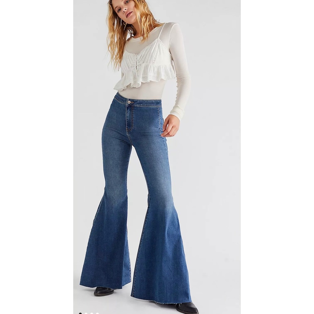 Free Peopleβ Just Float On Bell Bottom Jeans Blue Size 28 Super Flare